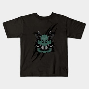 illustration of a horned oni with beast claws background Kids T-Shirt